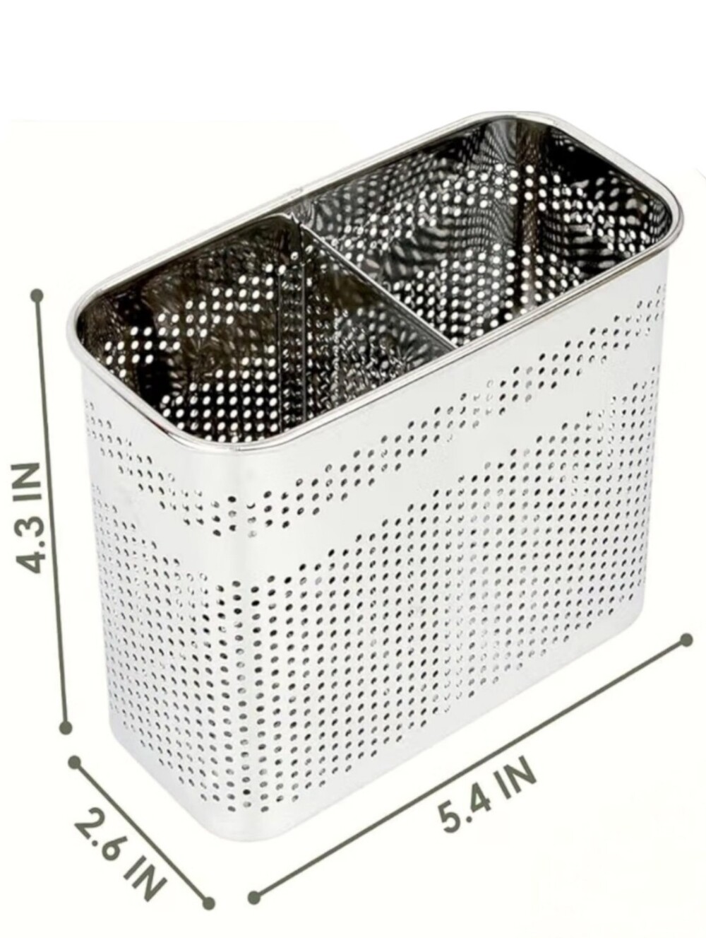 HoneyBee Hooked Silver 2-Compartment Stainless Steel Utensil Drying Basket 5.4"